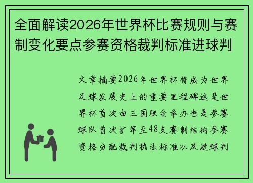 全面解读2026年世界杯比赛规则与赛制变化要点参赛资格裁判标准进球判定 全面解读2026年世界杯比赛规则与赛制变化要点参赛资格裁判标准进球判定
