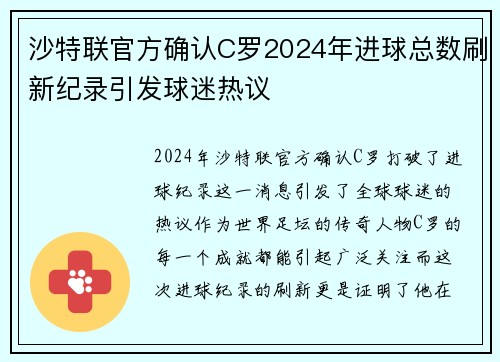 沙特联官方确认C罗2024年进球总数刷新纪录引发球迷热议 沙特联官方确认C罗2024年进球总数刷新纪录引发球迷热议